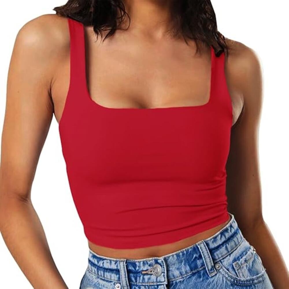 Artfish Womens Small Sleeveless Thin Strap Square Neck Cropped Tank Top